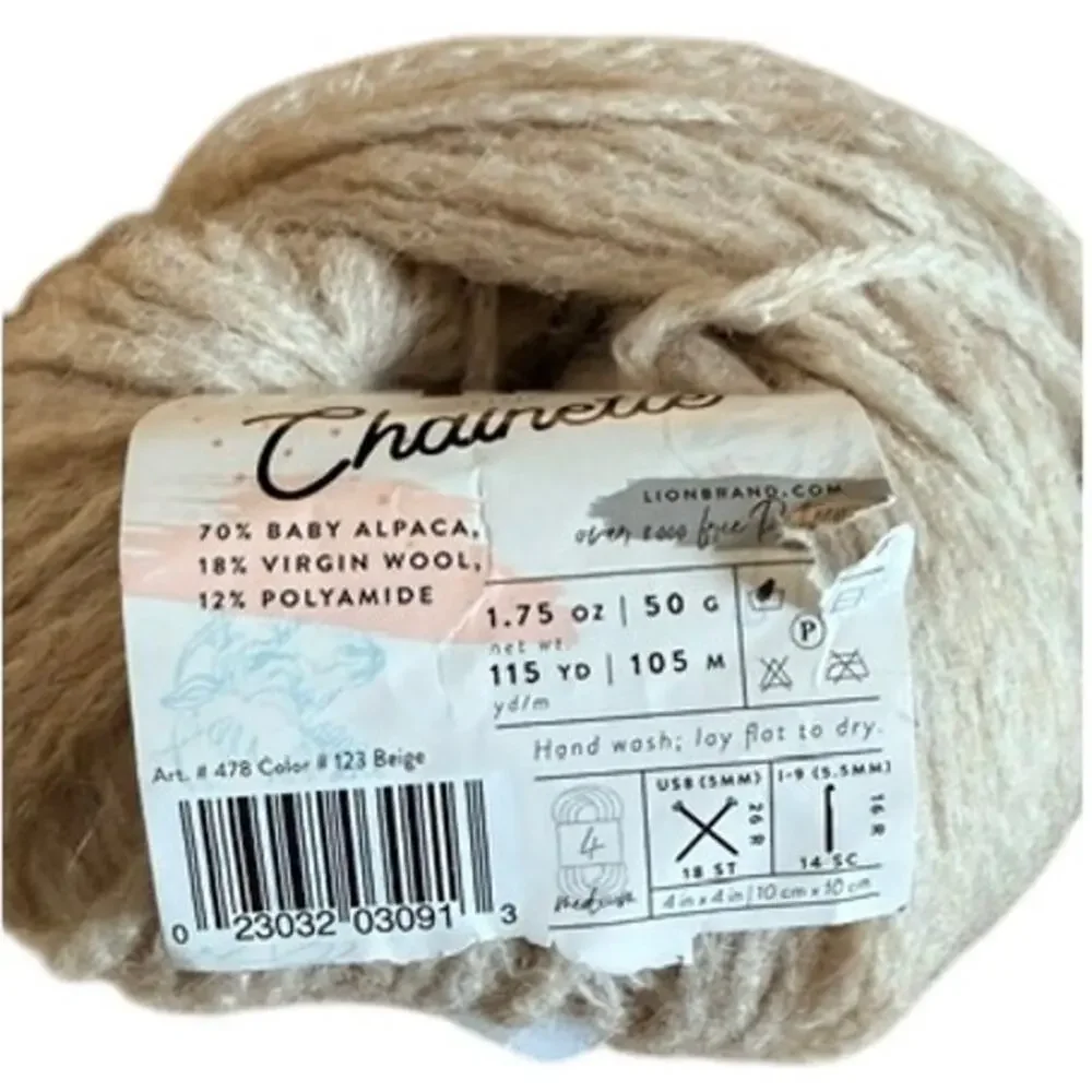 Lion Brand LB Collection Chainette Yarn Baby Alpaca Wool Mustard Beige Charcoal